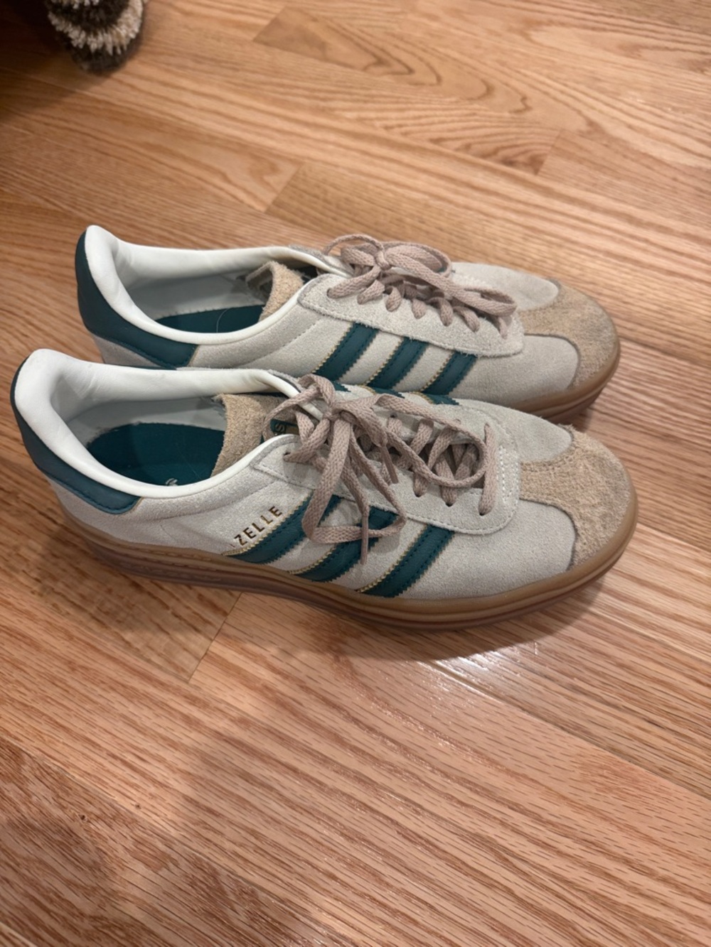 adidas Beige Suede Sneakers with green Stripes